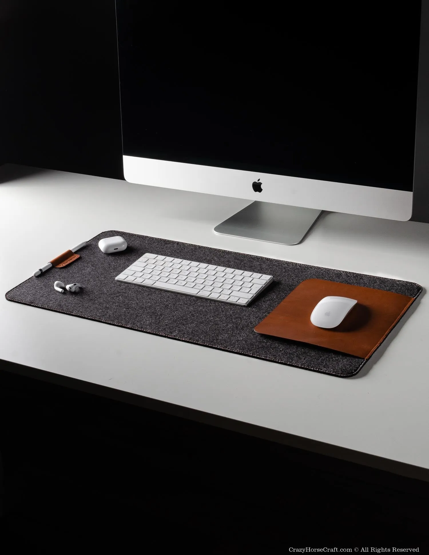 100% Wool Felt and Veg-Tanned Leather Desk Mat