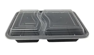 32 oz. Rectangular 2-Compartment Black Container w/Lid Combo 150/CS