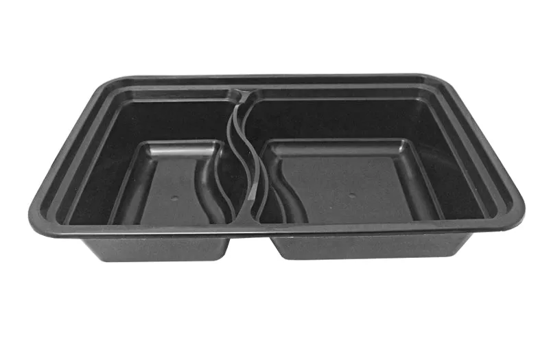 32 oz. Rectangular 2-Compartment Black Container w/Lid Combo 50/PK