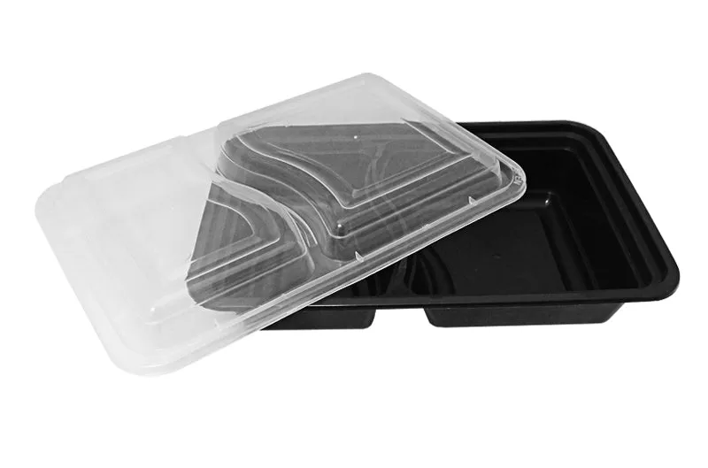 32 oz. Rectangular 2-Compartment Black Container w/Lid Combo 50/PK