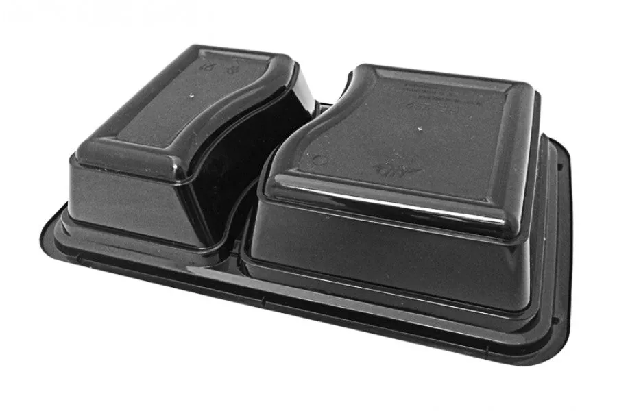 32 oz. Rectangular 2-Compartment Black Container w/Lid Combo 50/PK