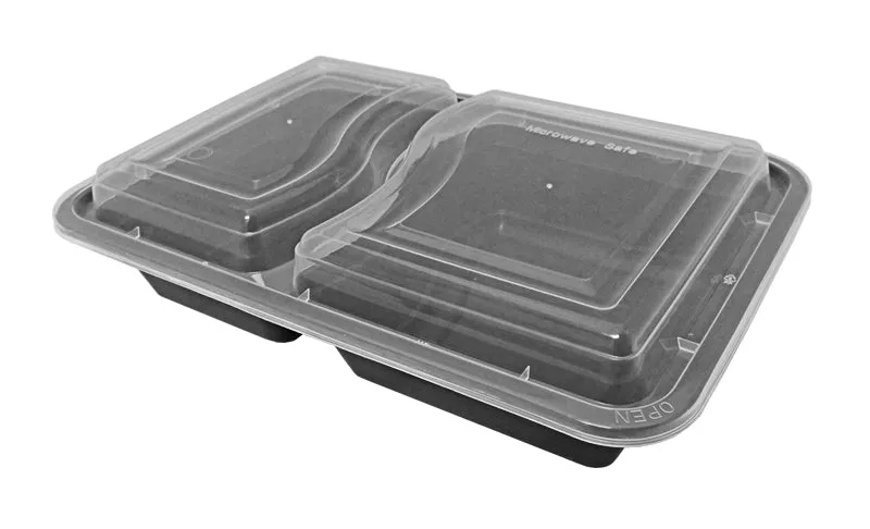 32 oz. Rectangular 2-Compartment Black Container w/Lid Combo 50/PK