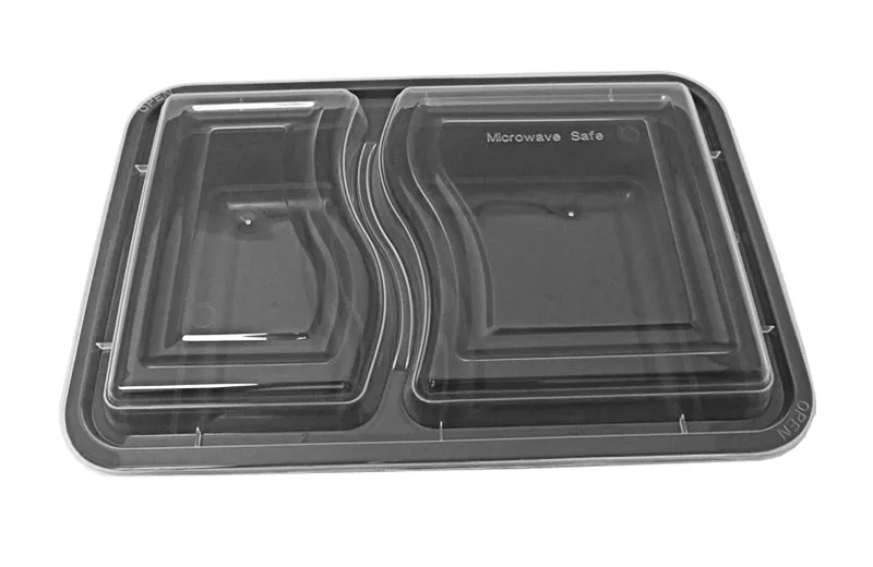 32 oz. Rectangular 2-Compartment Black Container w/Lid Combo 50/PK