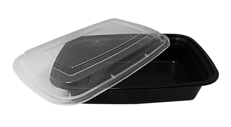 38 oz. Rectangular Black Container w/Lid Combo 150/CS