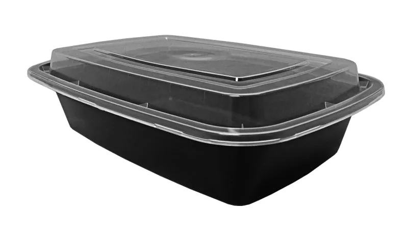 38 oz. Rectangular Black Container w/Lid Combo 150/CS