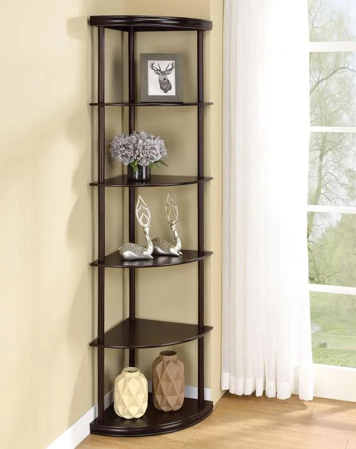 5-shelf Corner Bookshelf Cappuccino