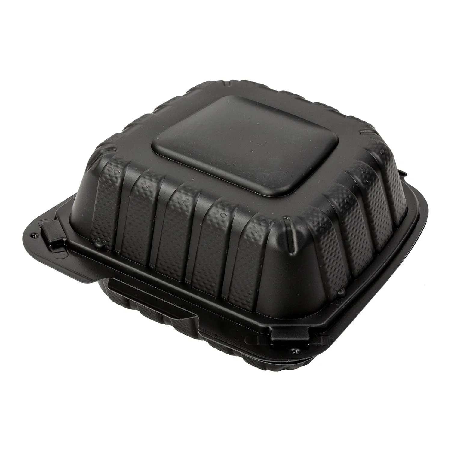 6" x 6" x 3" Small Mineral Filled PP Black Clamshell/Hinged Lid Containers, Case of 300