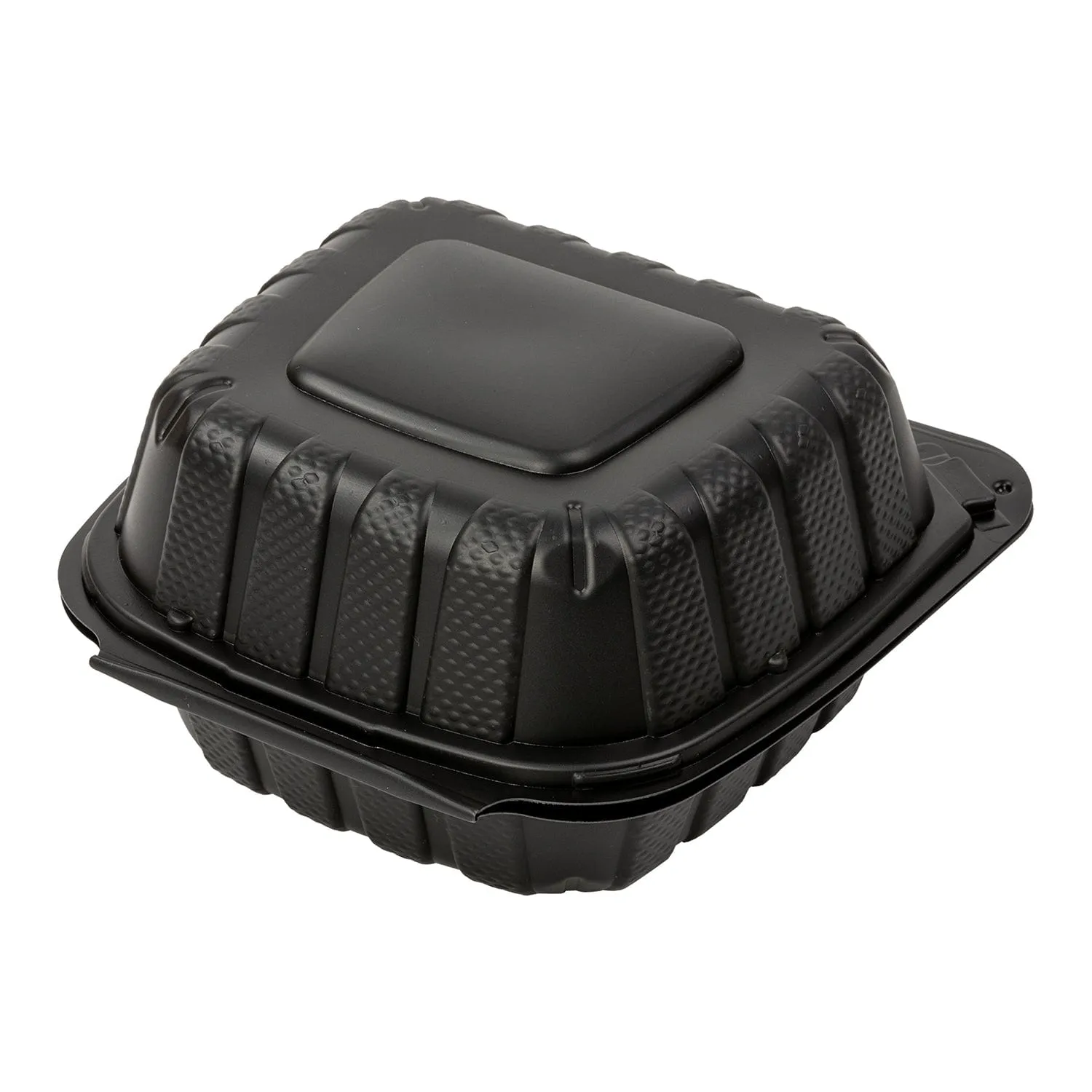 6" x 6" x 3" Small Mineral Filled PP Black Clamshell/Hinged Lid Containers, Case of 300