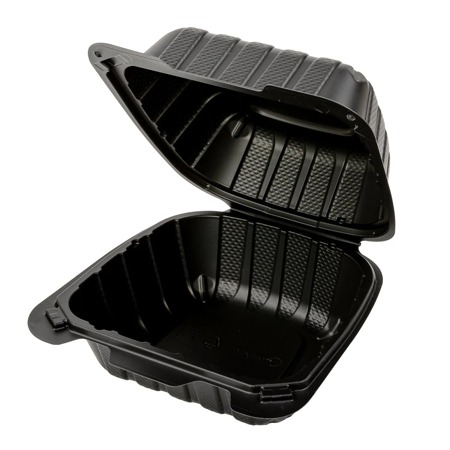 6" x 6" x 3" Small Mineral Filled PP Black Clamshell/Hinged Lid Containers, Case of 300