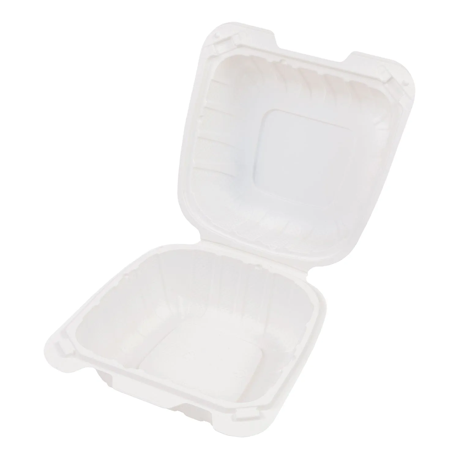 6" x 6" x 3" Small Mineral Filled PP White Clamshell/Hinged Lid Containers, Case of 300