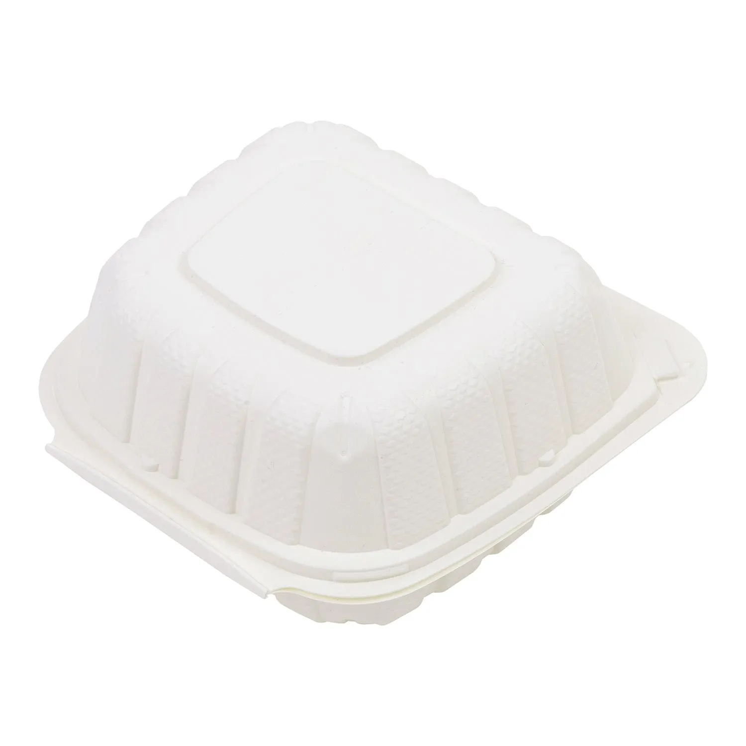 6" x 6" x 3" Small Mineral Filled PP White Clamshell/Hinged Lid Containers, Case of 300