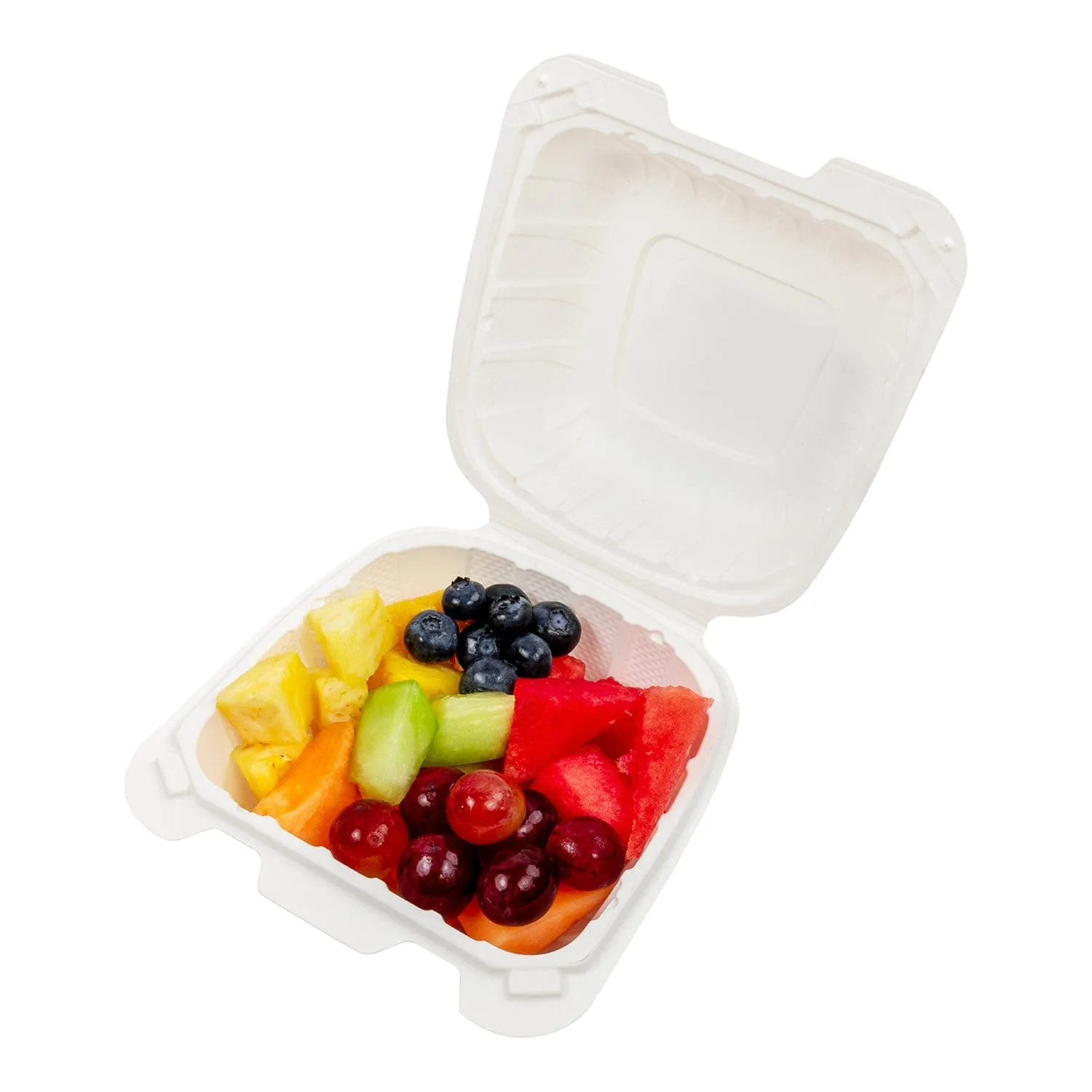 6" x 6" x 3" Small Mineral Filled PP White Clamshell/Hinged Lid Containers, Case of 300