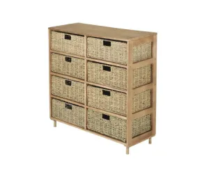 8 Drawer Natural Seagrass Wooden Storage Chest Stylish 85cm