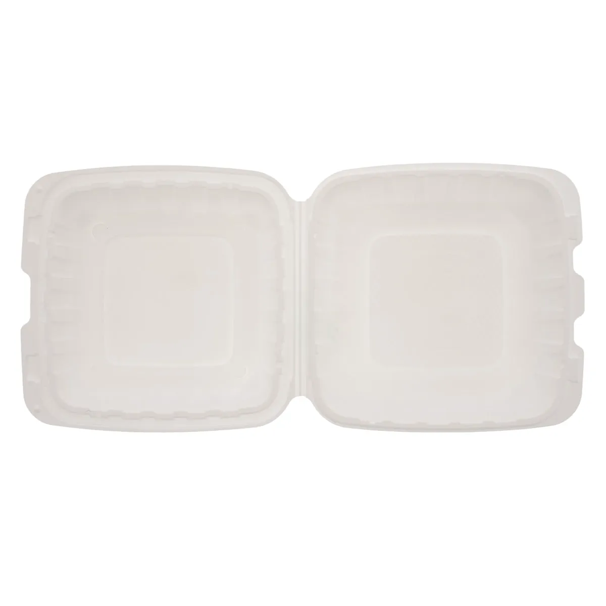 8" x 8" x 3" Lightweight Mineral Filled PP Vented Container with Hinged Lid, White, Case of 200