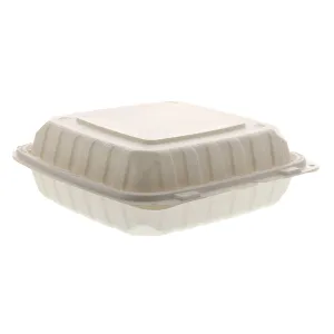 8" x 8" x 3" Lightweight Mineral Filled PP Vented Container with Hinged Lid, White, Case of 200