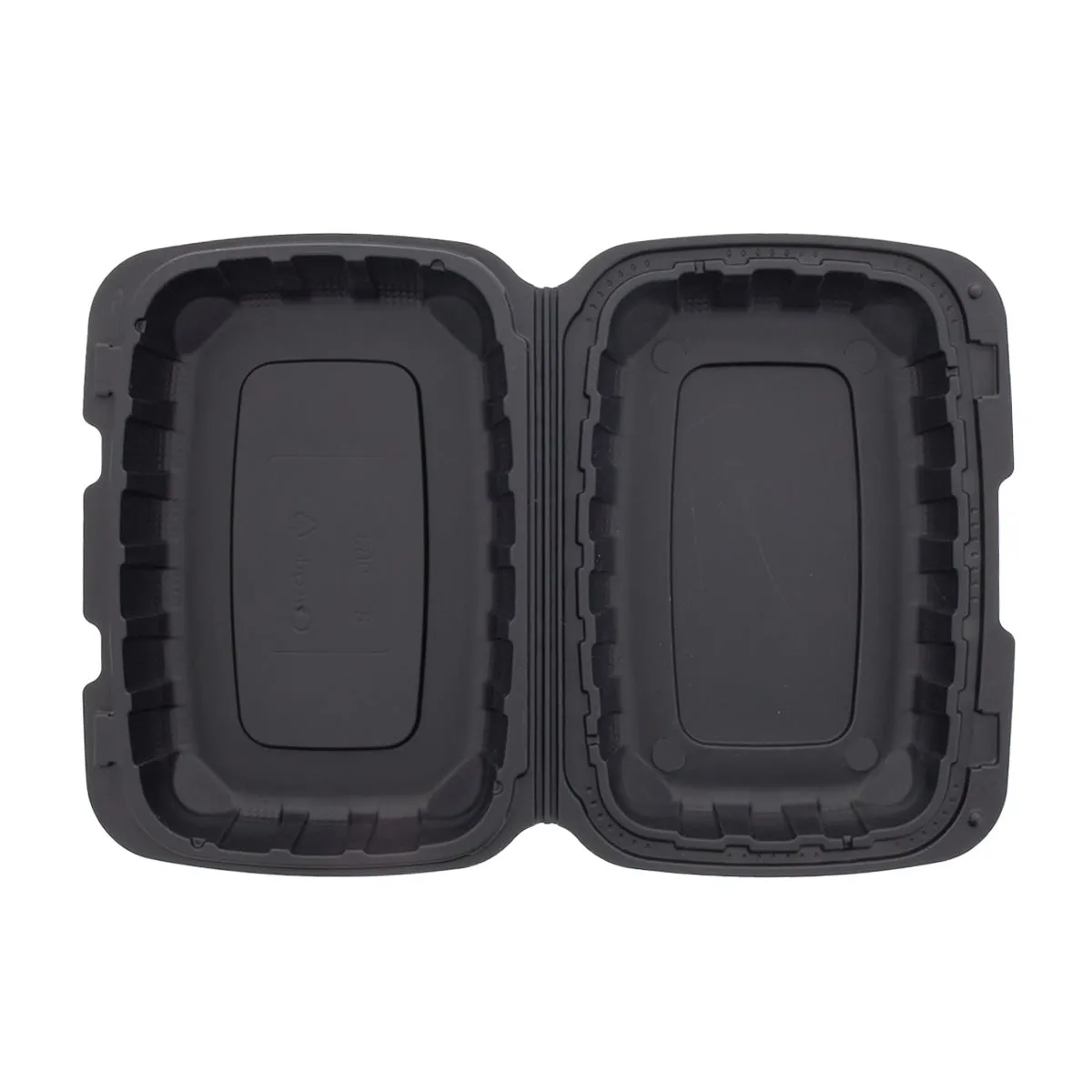 9" x 6" x 3" Lightweight Hoagie Mineral Filled PP Vented Black Hinged Lid Containers, Case of 150