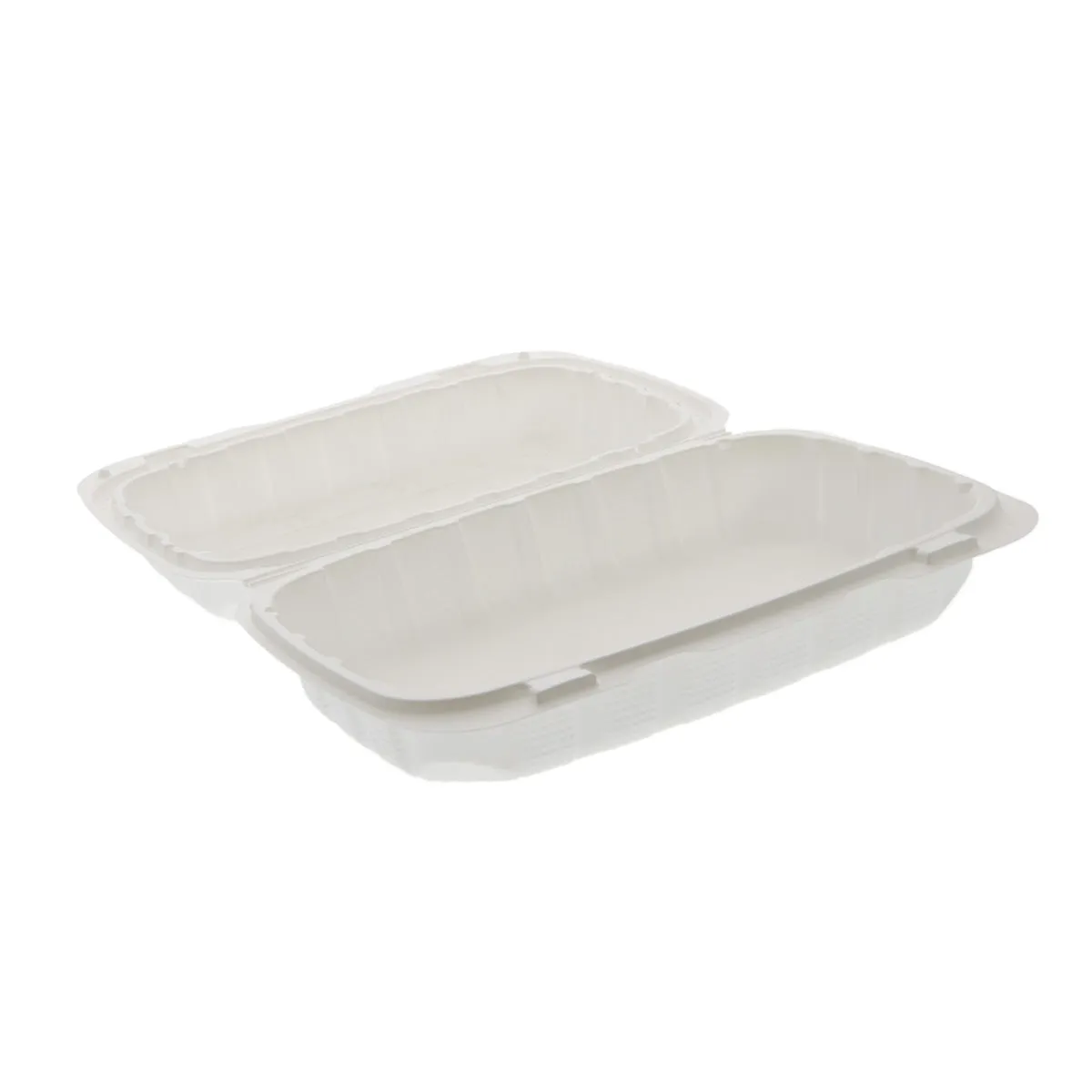 9" x 6" x 3" Lightweight Hoagie Mineral Filled PP Vented White Clamshell/Hinged Lid Containers, Case of 150