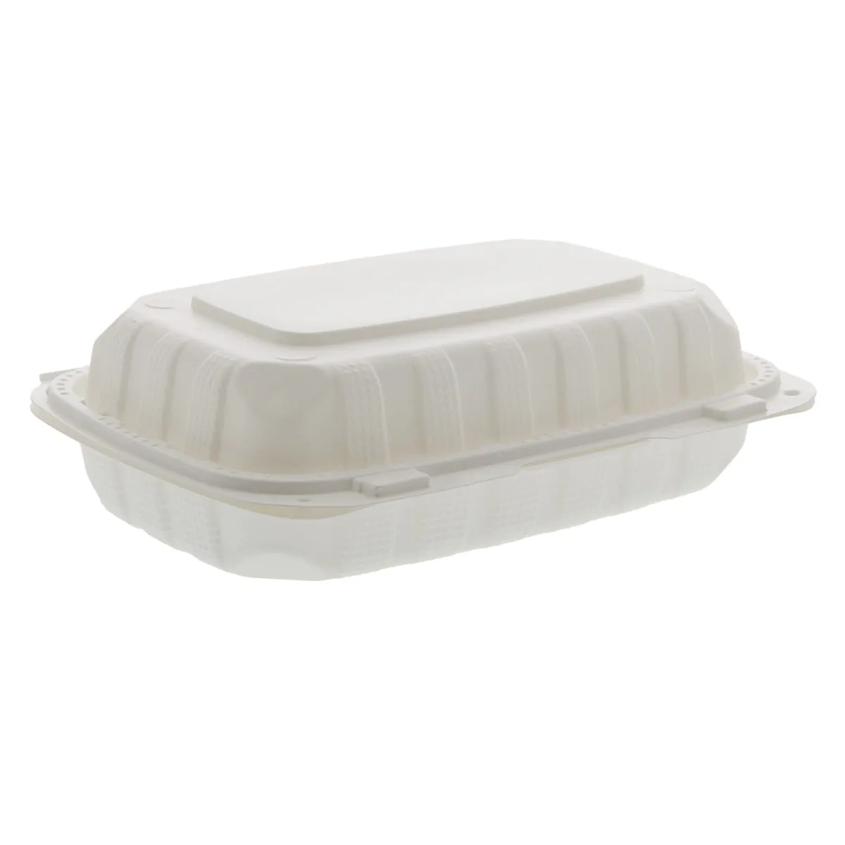 9" x 6" x 3" Lightweight Hoagie Mineral Filled PP Vented White Clamshell/Hinged Lid Containers, Case of 150