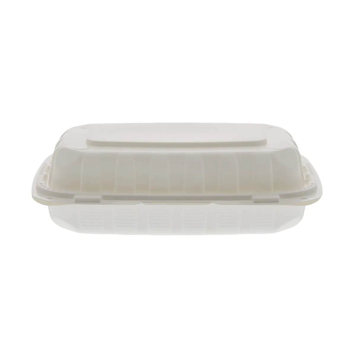 9" x 6" x 3" Lightweight Hoagie Mineral Filled PP Vented White Clamshell/Hinged Lid Containers, Case of 150