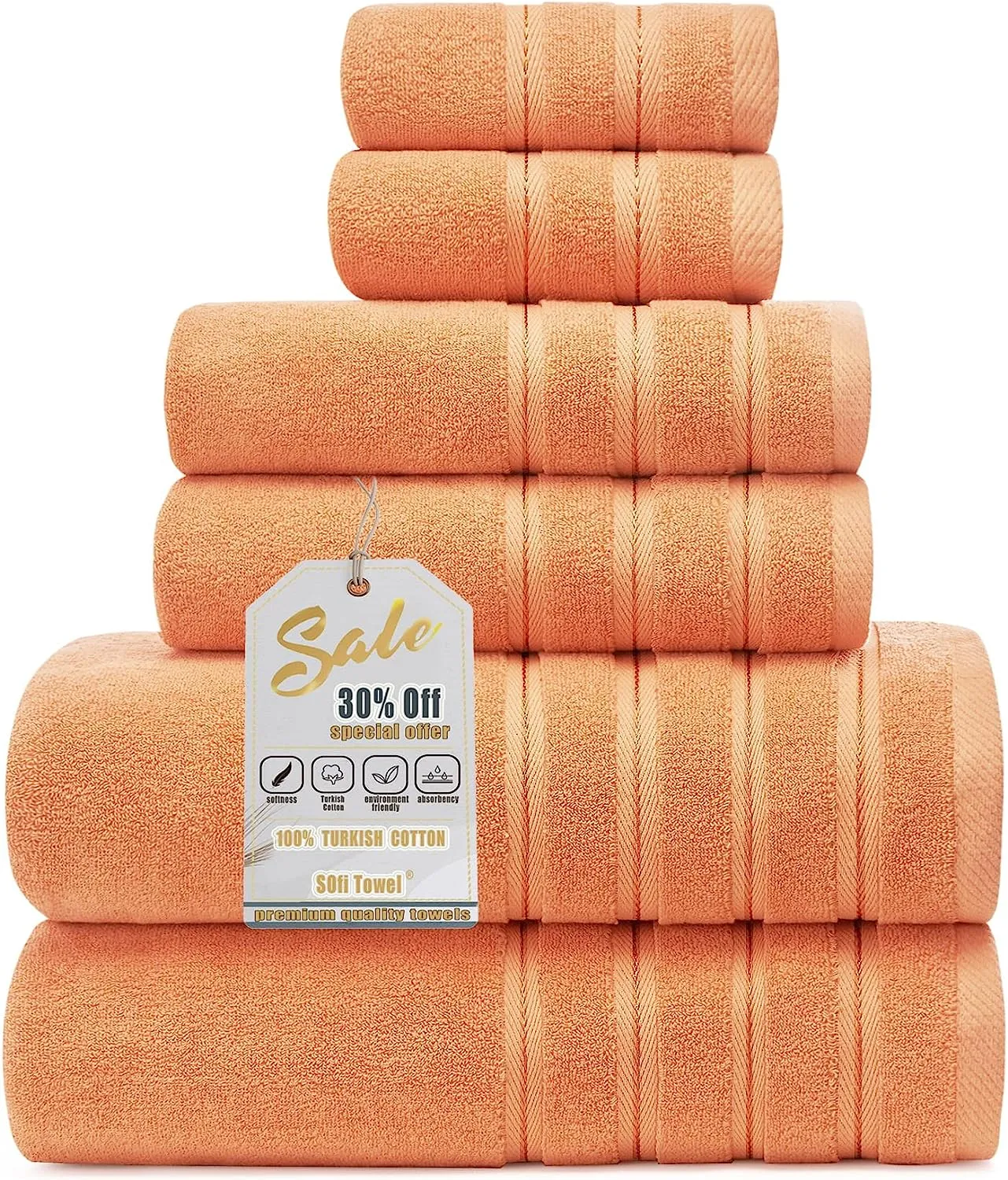 Bath Towel Sets 6 Pieces Plush Soft Hotel & Spa Towel Sets Lint Free Eco Friendly Driftwood