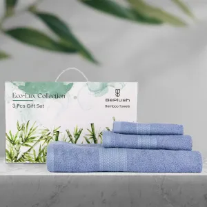 BePlush 3 Piece Towels Set | Ultra Soft, Highly Absorbent, Anti Bacterial (Bath Towel, Hand Towel and Face Towel) Perfect as a Diwali/House Warming/Wedding (Gift Box : Sky Blue)