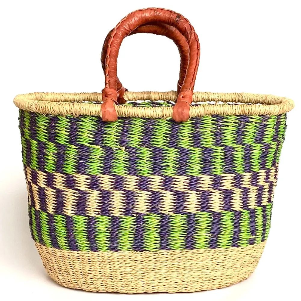 Bolga Oval Basket with Leather Handles G140G