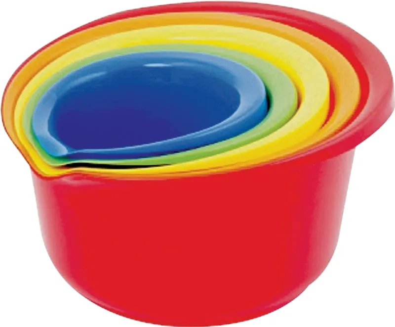 Chef Craft 21663 Mixing Bowl Set, 0.9, 1.5, 2.5, 4, 5.5 qt, Plastic, Assorted :SET: QUANTITY: 1