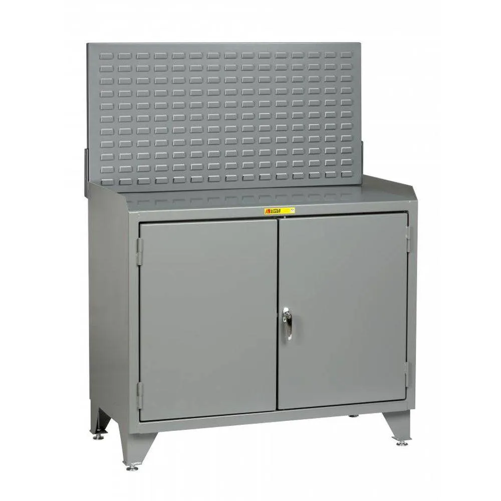 Counter Height Bench Cabinet w/ Louvered Panel and Solid Doors