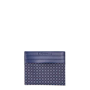 DARK BLUE LEATHER AND SILK CREDIT CARD HOLDER