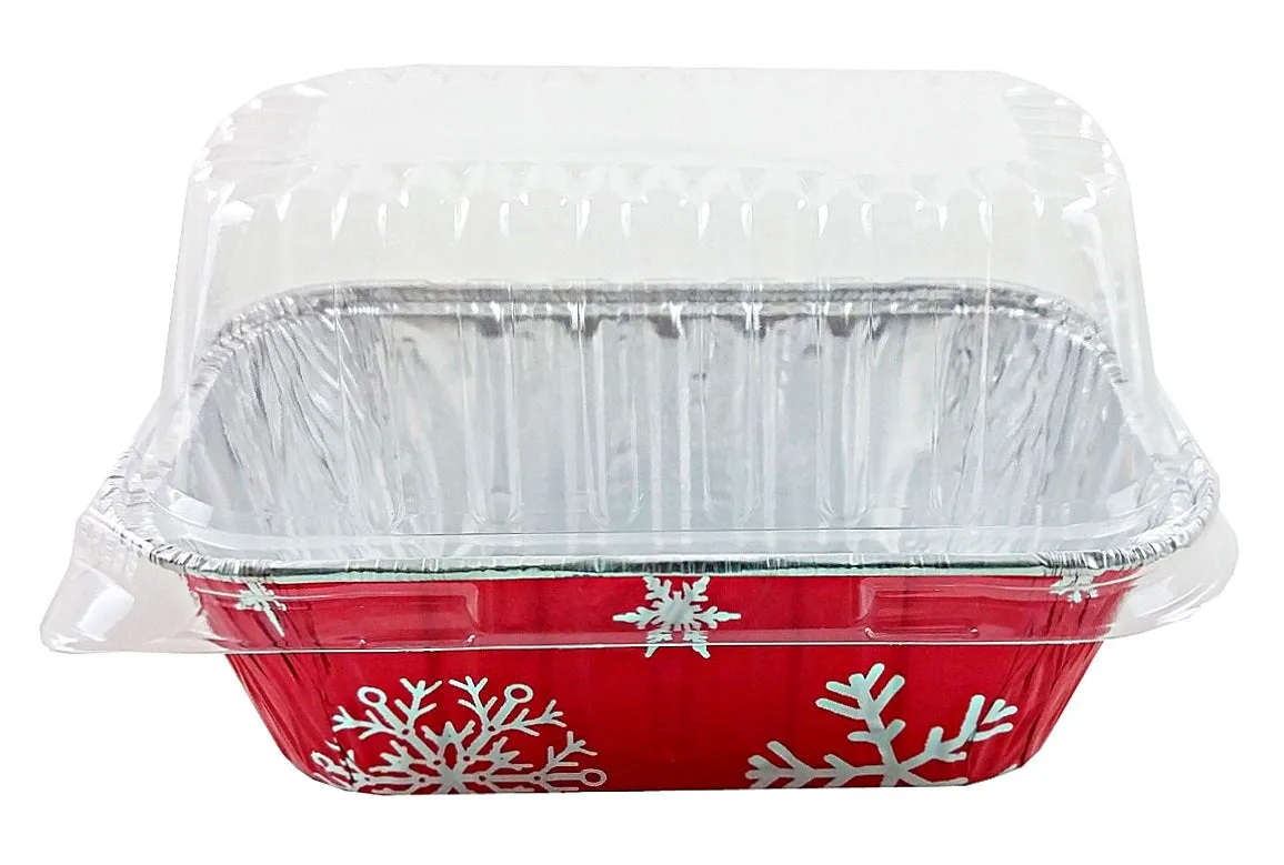 Durable 1 lb. Holiday Aluminum Foil Mini-Loaf Pan With High Dome Lid 50/PK