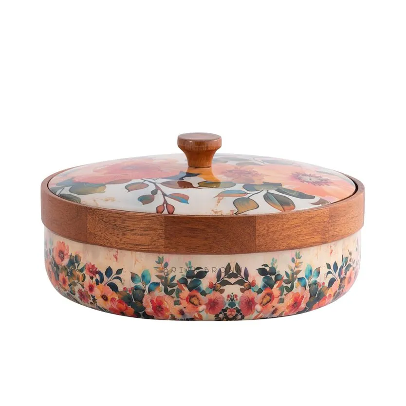 Durable Pastel Flora Wooden Spice Box with Wooden Spoon