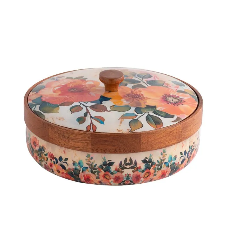 Durable Pastel Flora Wooden Spice Box with Wooden Spoon