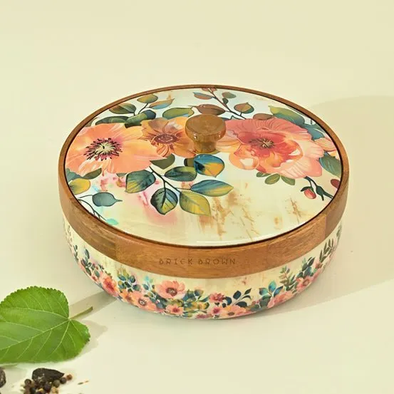 Durable Pastel Flora Wooden Spice Box with Wooden Spoon