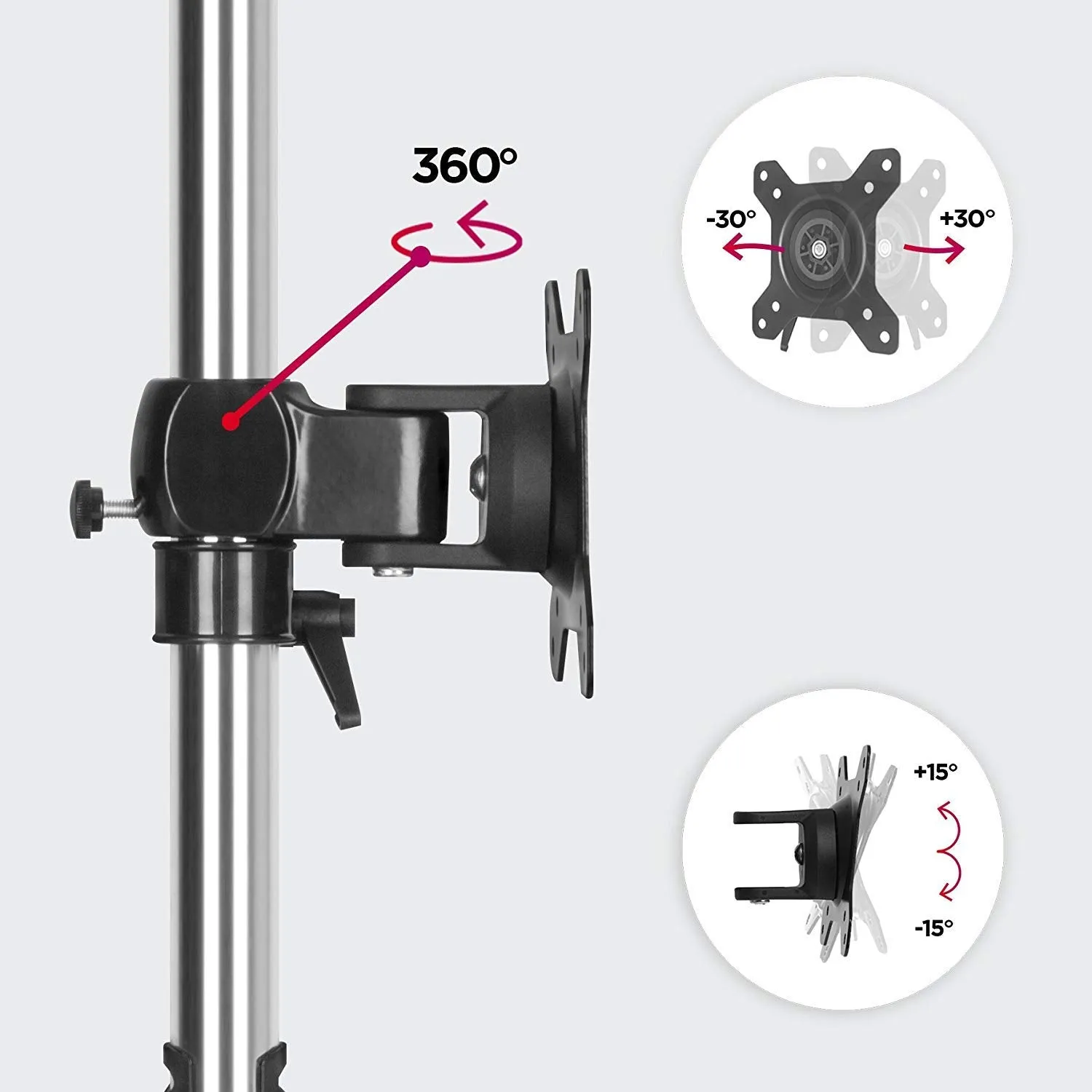 Duronic Computer Monitor Arms Stand DM751 Single Freestanding PC Arm Desk Mount Adjustable Stands for VESA 75/100 One 15-24 Inch LED LCD Screen 8kg Capacity Mounts Tilt -15/ 15 Rotate 360 - Black