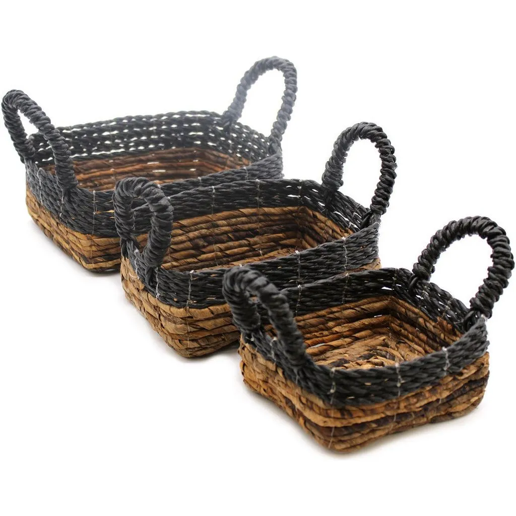 Eco-Friendly Baskets Banana Leaf & Seagrass Square Set of 3 Natural Home Storage