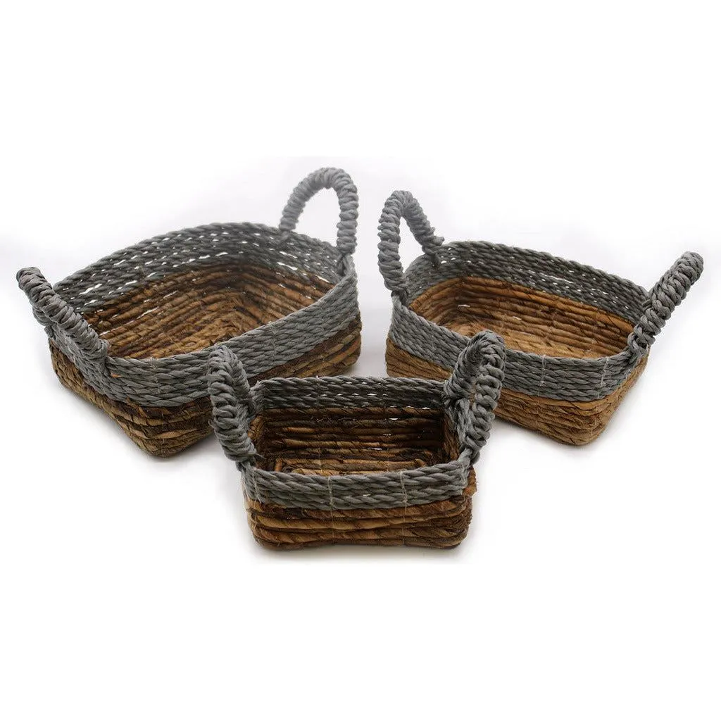 Eco-Friendly Baskets Banana Leaf & Seagrass Square Set of 3 Natural Home Storage