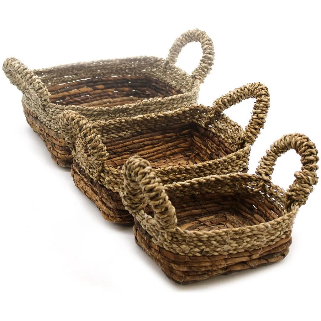 Eco-Friendly Baskets Banana Leaf & Seagrass Square Set of 3 Natural Home Storage