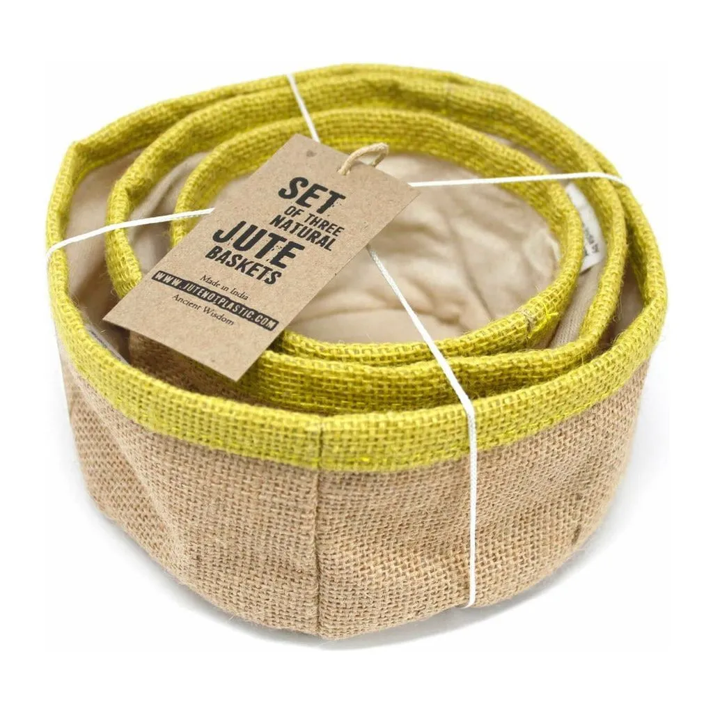 Eco Friendly Storage - Set of 3 Natural Jute Baskets - Choice of 4 Colours