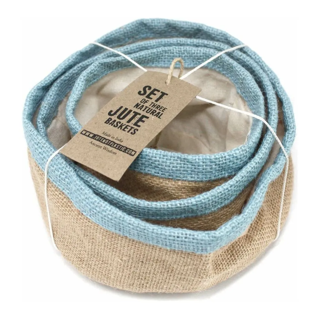 Eco Friendly Storage - Set of 3 Natural Jute Baskets - Choice of 4 Colours