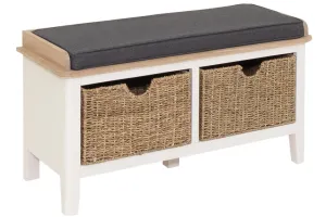 Eimear - Cream And Oak Storage Bench With 2 Wicker Baskets