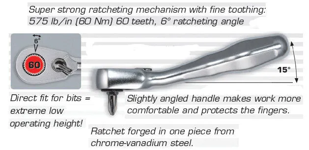 Felo 61569 XS Pocket Sized Bit Ratchet with 1/4" Drive Socket Adapter