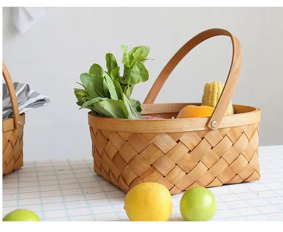 Hand-woven Wood Chip For Picking Fruit Baskets