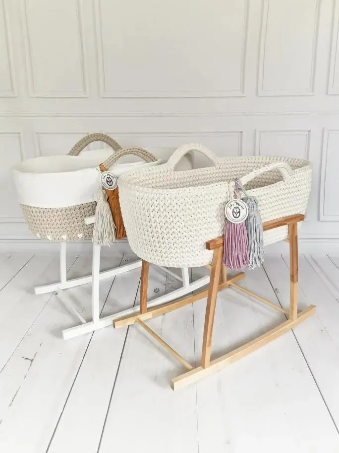 Handmade Crochet Moses Basket - Cream