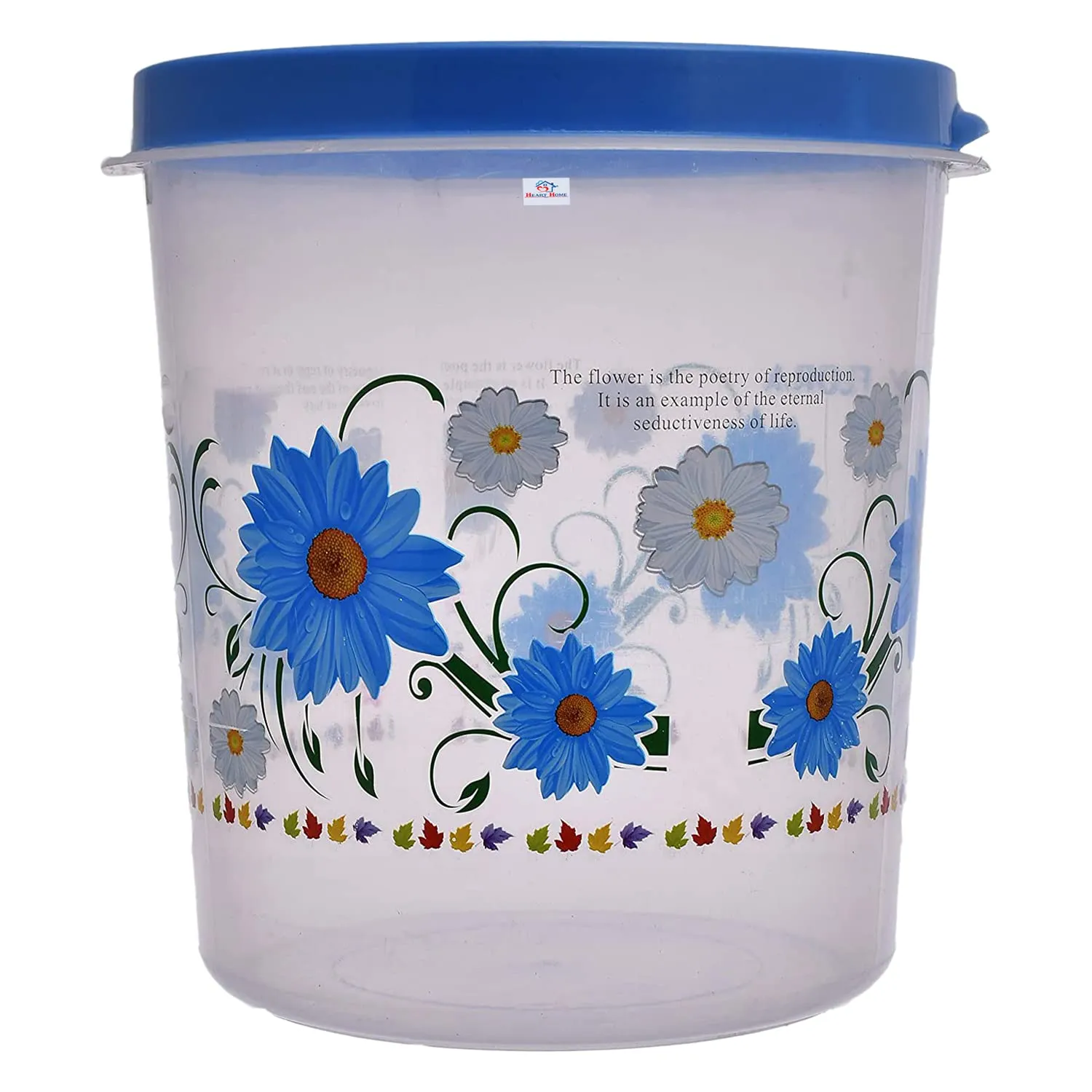 Heart Home Storage Container|Durable Plastic Floral Design BPA Free Food Kitchen Organizer with Lid|Food Utility Jar, 10 LTR, Pack of 2 (Blue)