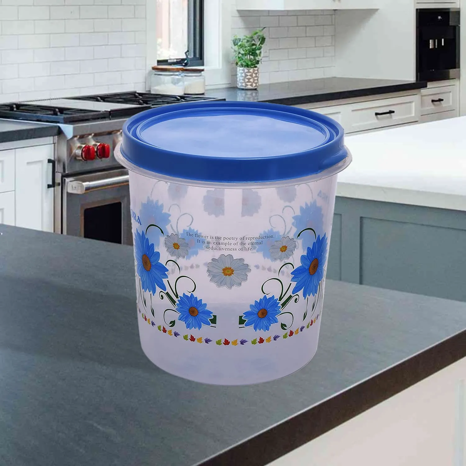 Heart Home Storage Container|Durable Plastic Floral Design BPA Free Food Kitchen Organizer with Lid|Food Utility Jar, 10 LTR, Pack of 2 (Blue)