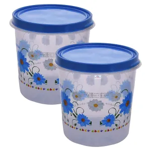 Heart Home Storage Container|Durable Plastic Floral Design BPA Free Food Kitchen Organizer with Lid|Food Utility Jar, 10 LTR, Pack of 2 (Blue)