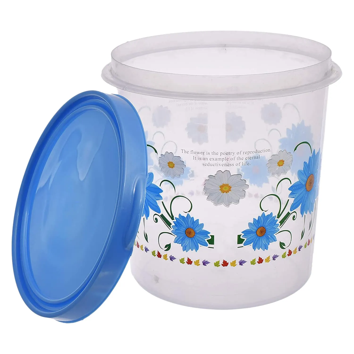 Heart Home Storage Container|Durable Plastic Floral Design BPA Free Food Kitchen Organizer with Lid|Food Utility Jar, 10 LTR, Pack of 2 (Blue)