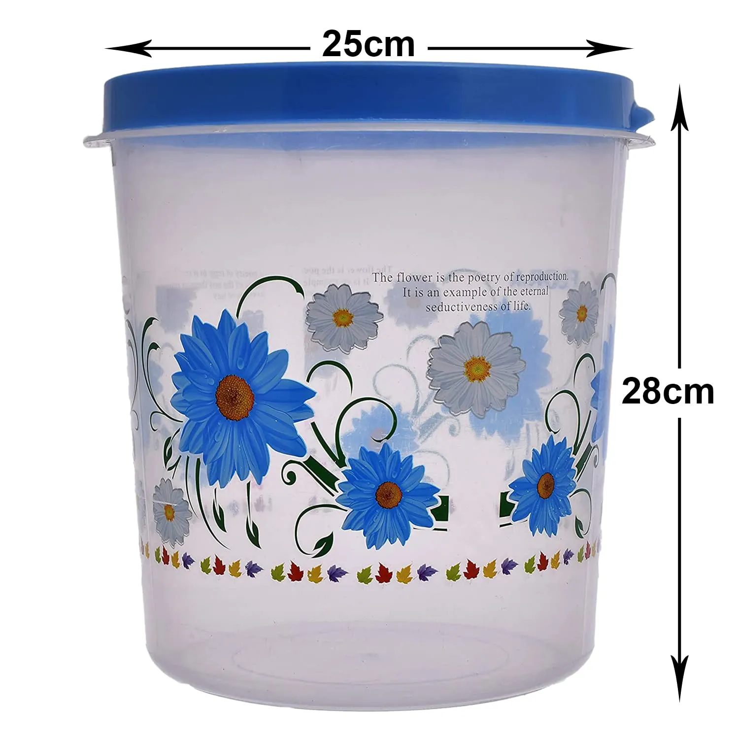 Heart Home Storage Container|Durable Plastic Floral Design BPA Free Food Kitchen Organizer with Lid|Food Utility Jar, 10 LTR, Pack of 2 (Blue)