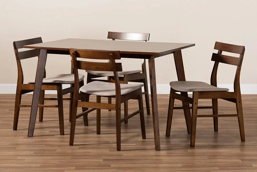 Homer Light Beige Fabric Upholstered/Walnut Brown Finished Wood 5pcs Dining Set, Rectangular Table top