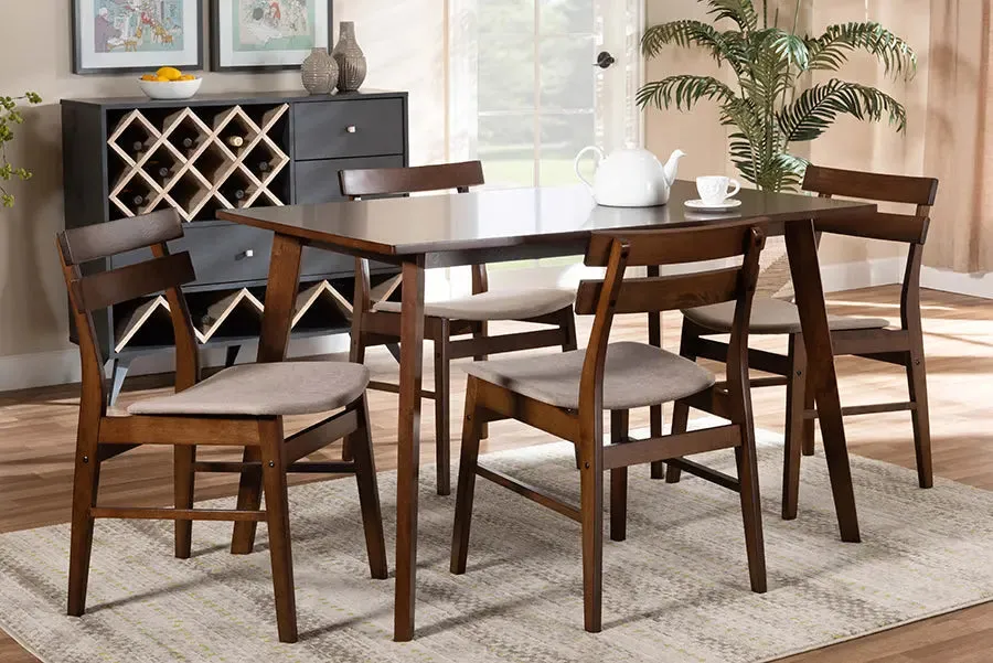 Homer Light Beige Fabric Upholstered/Walnut Brown Finished Wood 5pcs Dining Set, Rectangular Table top